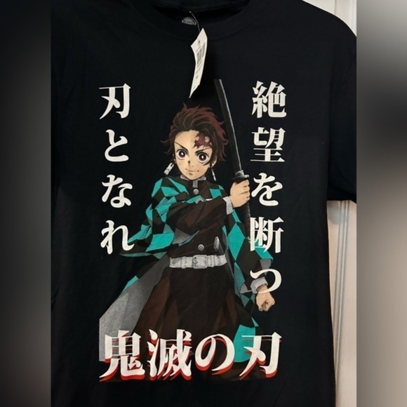 HOT TOPIC Demon Slayer tee tanjiro kanji men’s medium black shirt NWT Anime - Picture 8 of 9